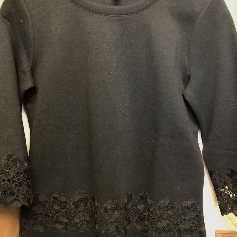 Talbots Petite Small Black Lace Adorned Knit Top